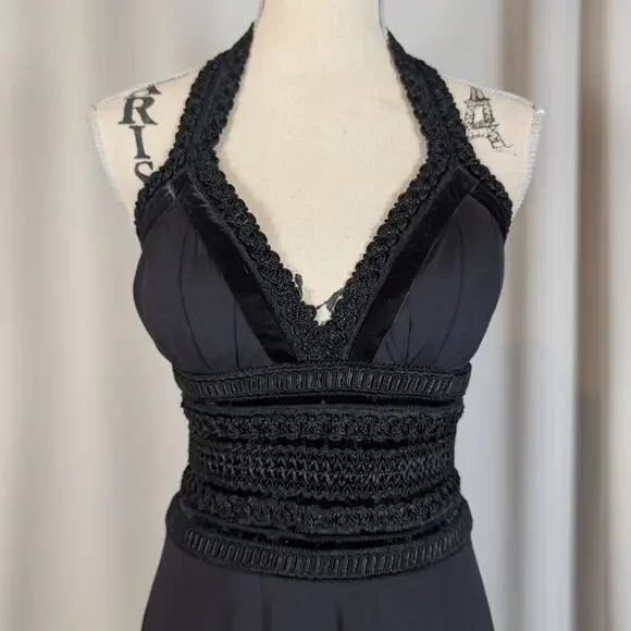 White House Black Market Black Halter Dress Lace Waist Size 4 - Picture 13 of 16
